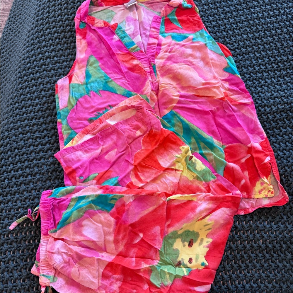 Natori Pink Multicolor Floral Rayon Set